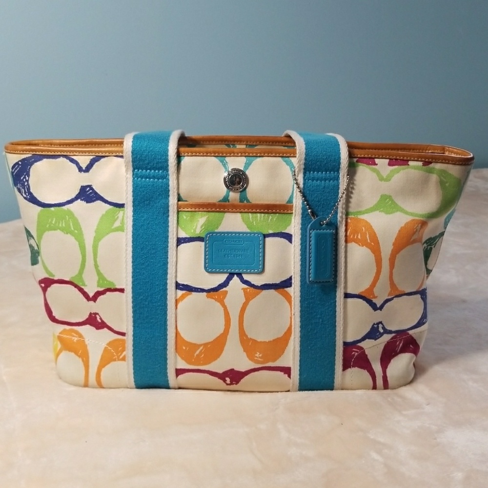 Authentic Coach Hampton Multicolored Scribble Tote